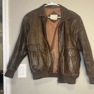Men's Classic Brown Leather Bomber Jacket